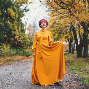 Mustard Yellow Silky Maxi Dress! STUNNING.